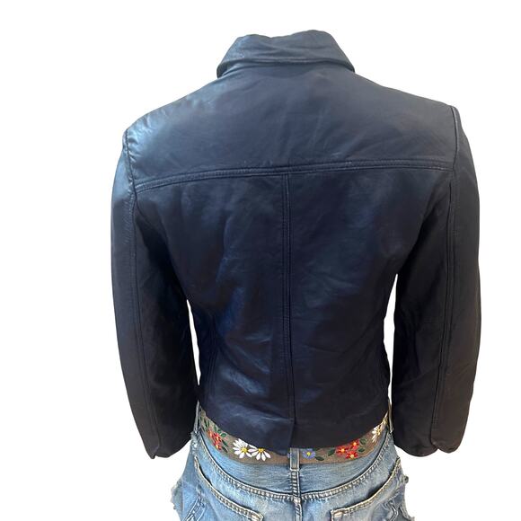 Zadig & Voltaire Blue Real Leather Jacket MEDIUM Cropped Lambskin Designer $800 - Picture 10 of 14